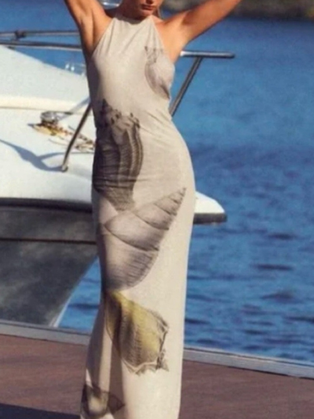 Zara Cream Halter Maxi Dress with Seashell Motif